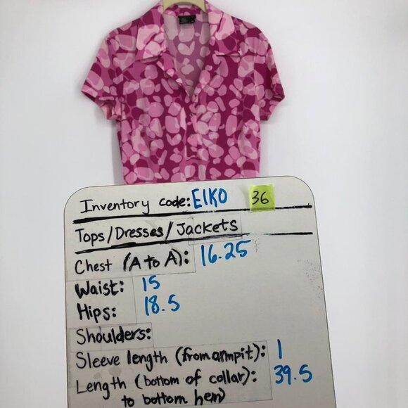 BCBGMaxAzria Pink Abstract Camo Shortsleeve 1/4 Button Midi Dress w/ belt M - Picture 15 of 16